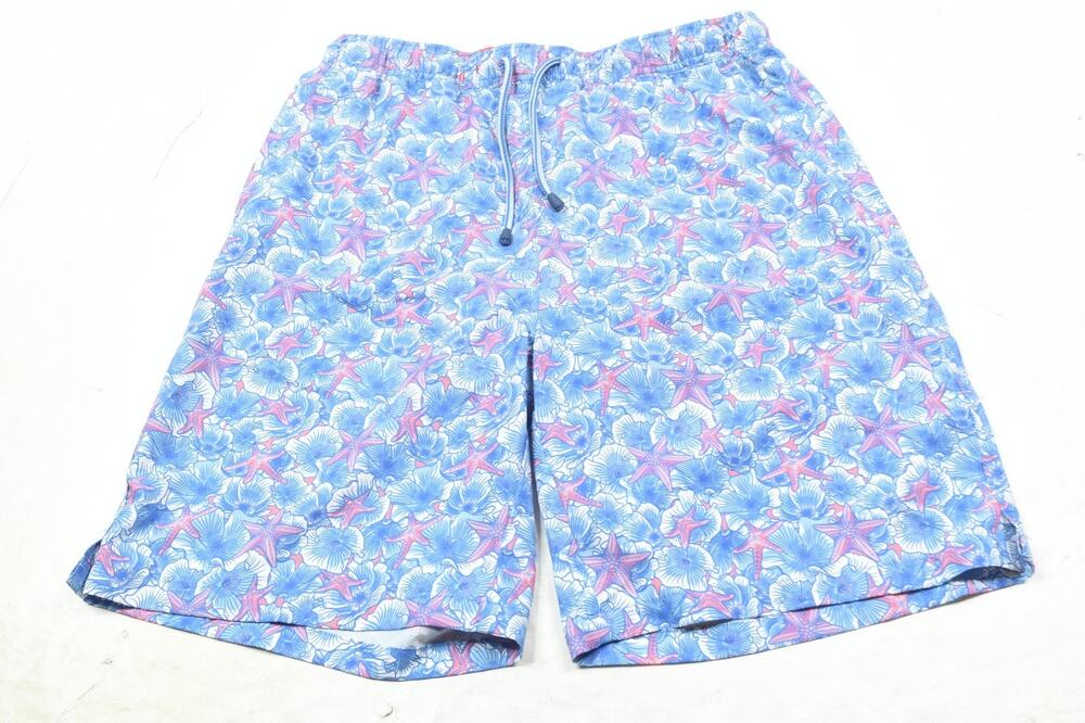 Peter Millar Seaside Swim Shorts Mens Medium Blue Pink Seashells Starfish Beach